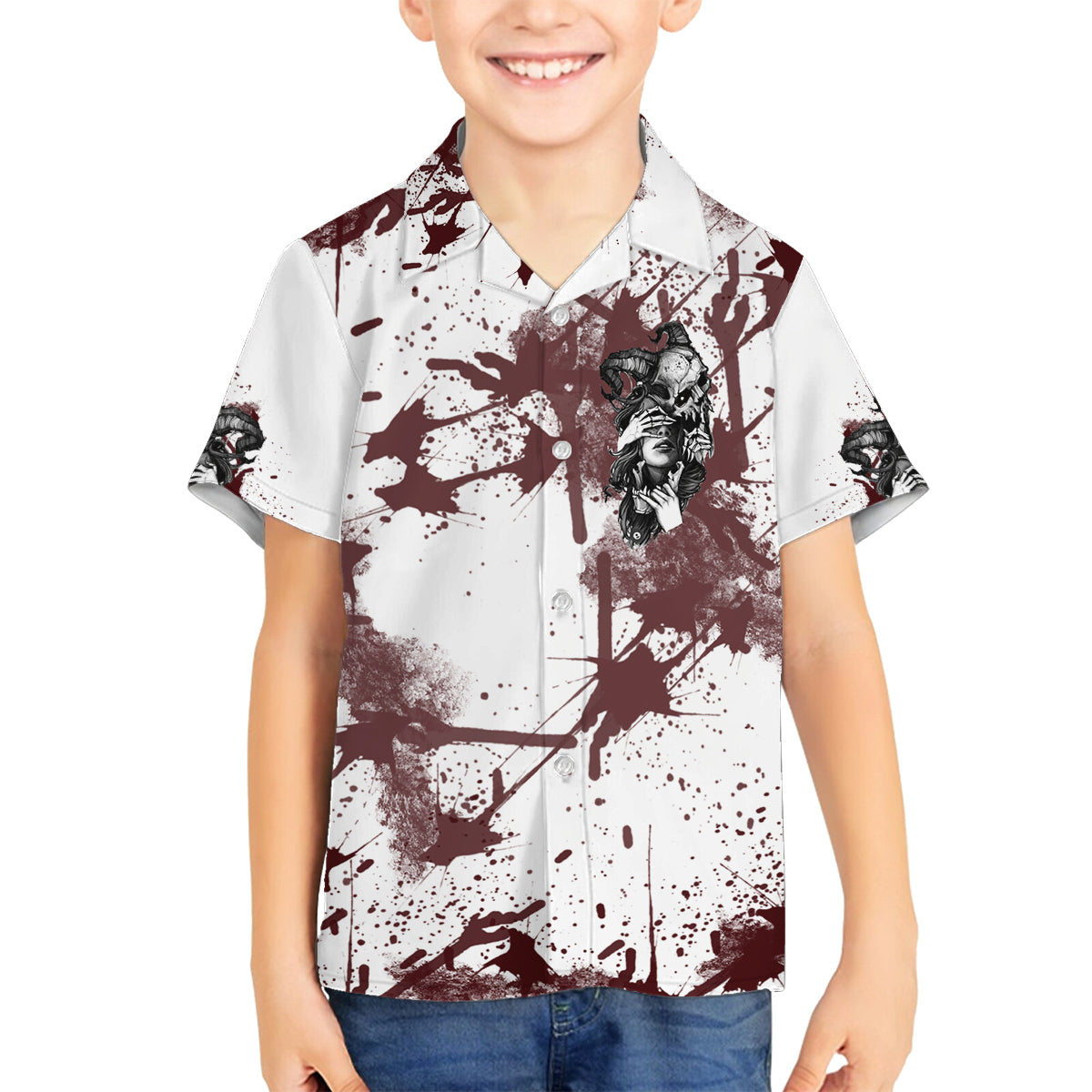 Love Me Like My Demons Do Skull Family Matching Off Shoulder Maxi Dress and Hawaiian Shirt - Wonder Print Shop