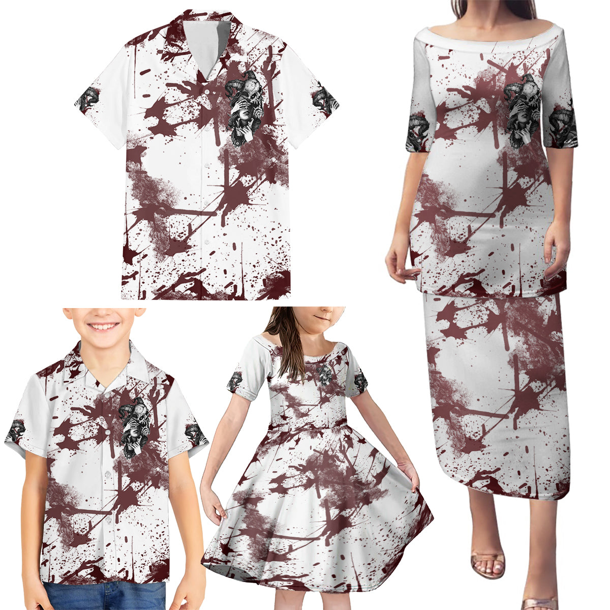 Love Me Like My Demons Do Skull Family Matching Puletasi Dress and Hawaiian Shirt - Wonder Print Shop