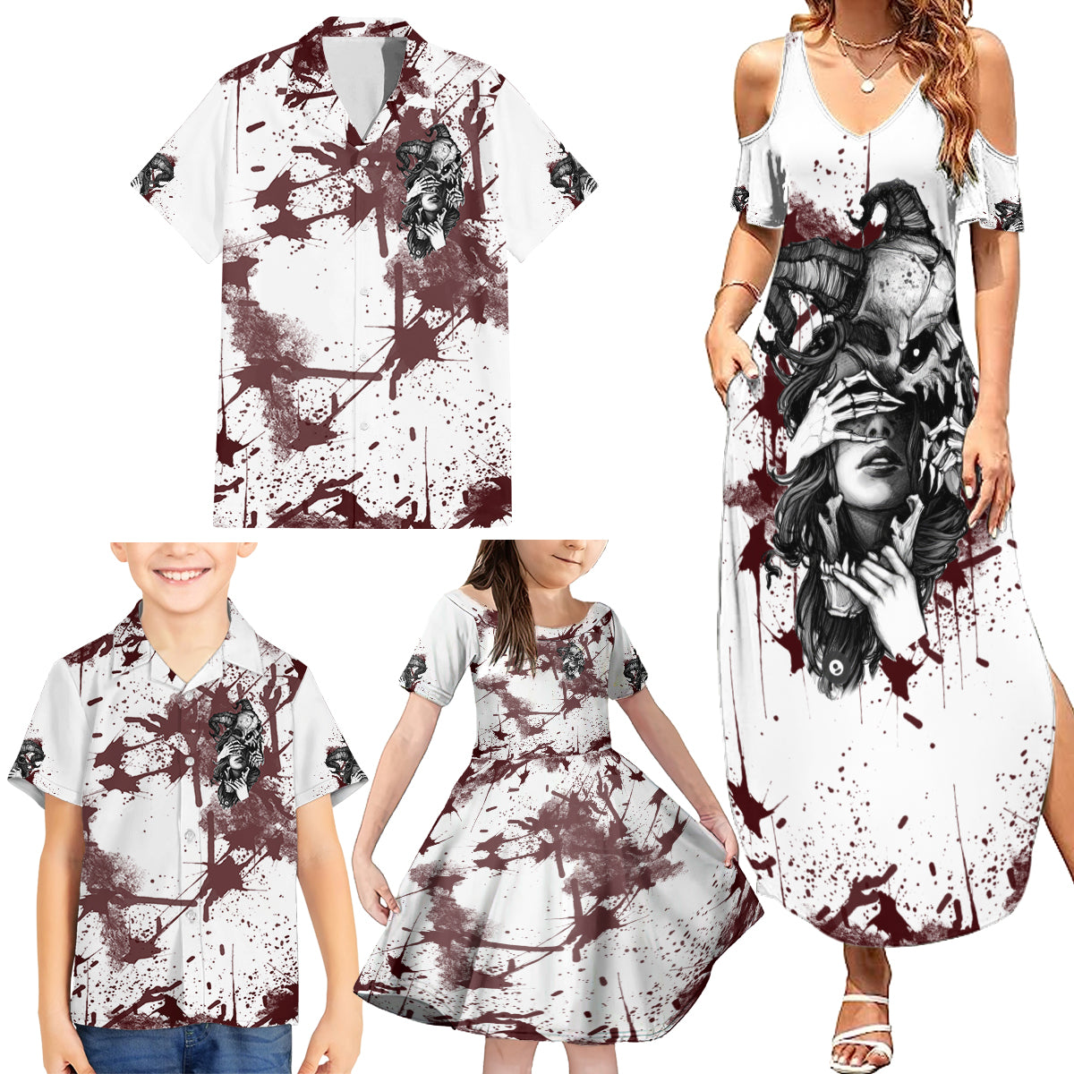 Love Me Like My Demons Do Skull Family Matching Summer Maxi Dress and Hawaiian Shirt - Wonder Print Shop