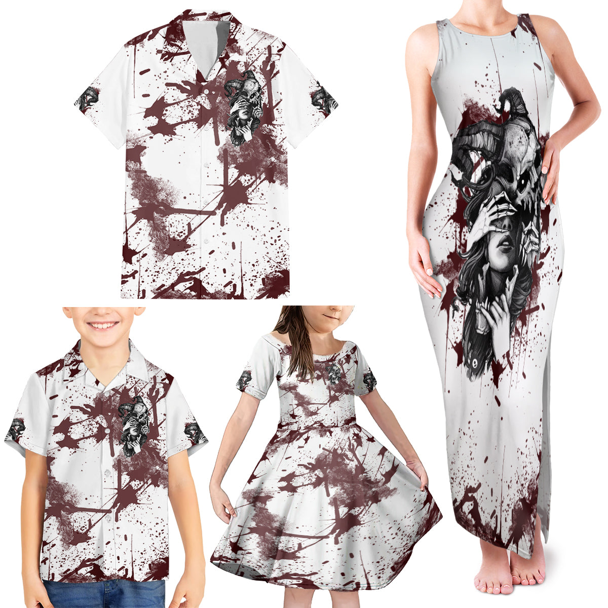 Love Me Like My Demons Do Skull Family Matching Tank Maxi Dress and Hawaiian Shirt - Wonder Print Shop
