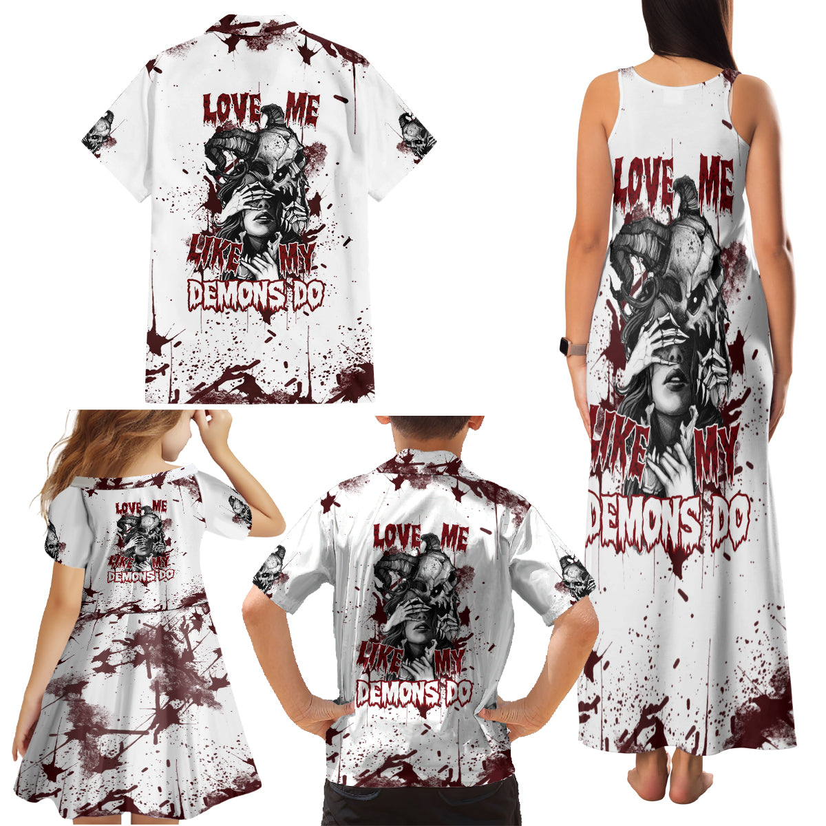 Love Me Like My Demons Do Skull Family Matching Tank Maxi Dress and Hawaiian Shirt - Wonder Print Shop