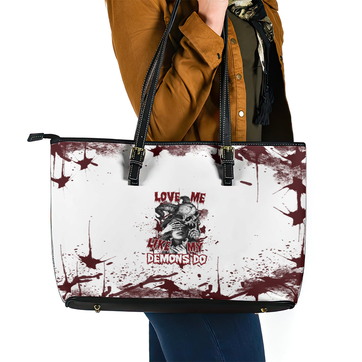 Love Me Like My Demons Do Skull Leather Tote Bag - Wonder Print Shop