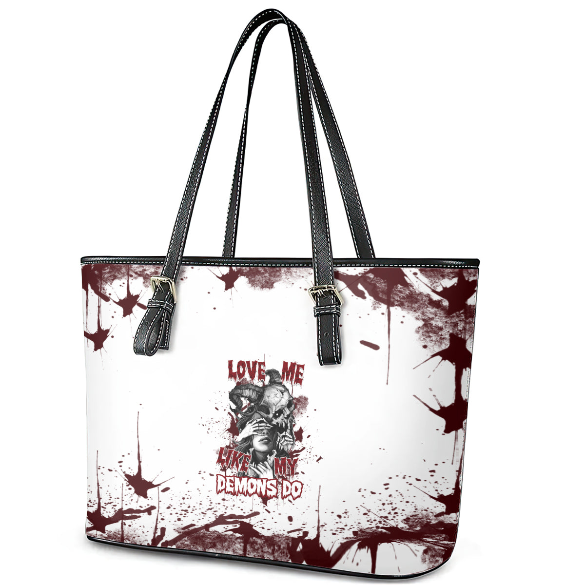 Love Me Like My Demons Do Skull Leather Tote Bag - Wonder Print Shop
