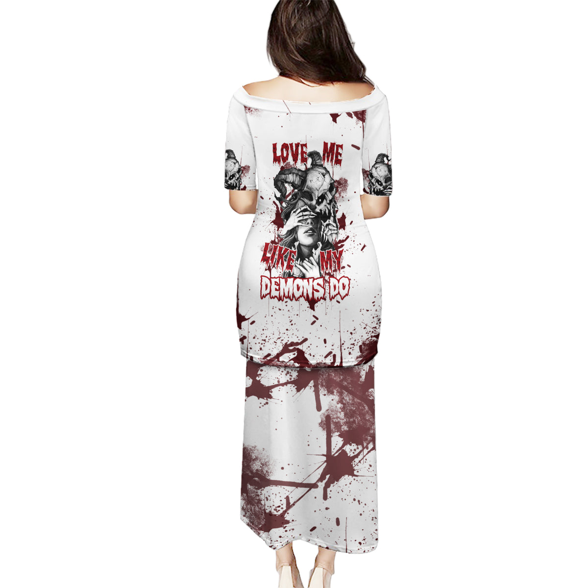 Love Me Like My Demons Do Skull Puletasi - Wonder Print Shop