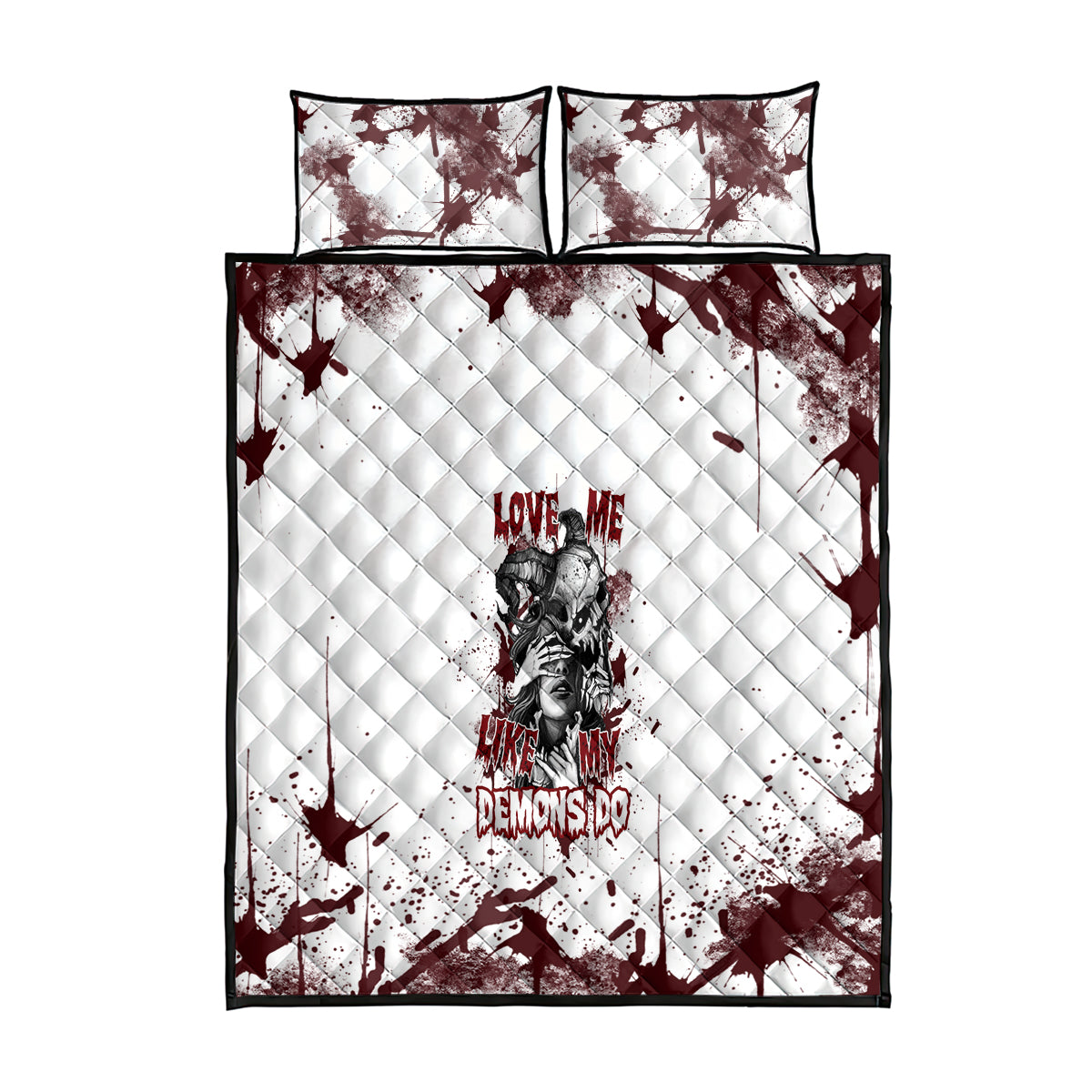 Love Me Like My Demons Do Skull Quilt Bed Set - Wonder Print Shop