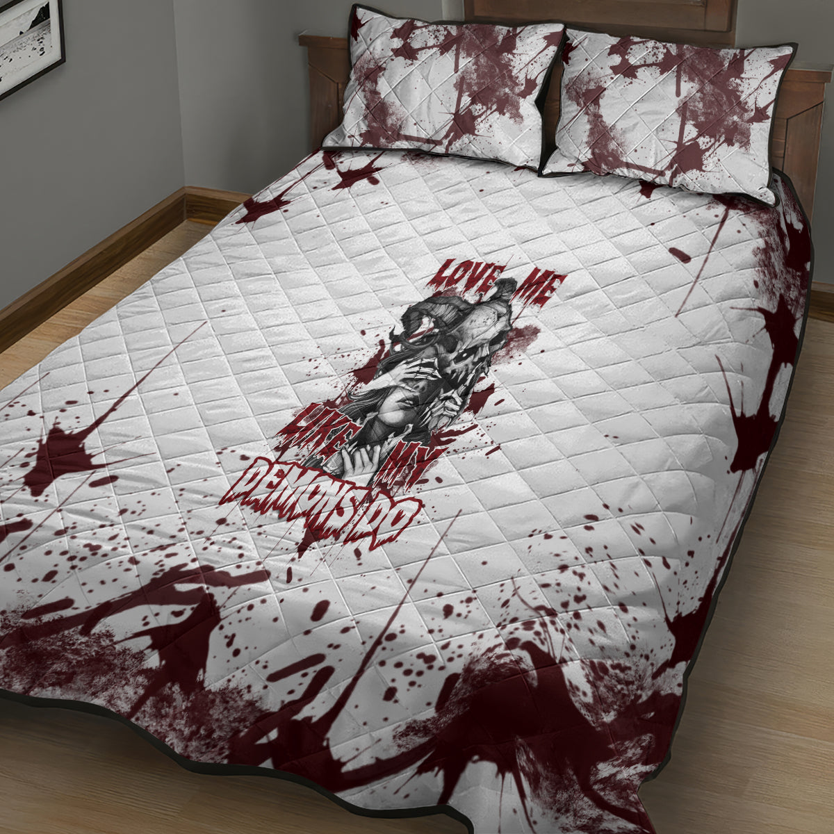 Love Me Like My Demons Do Skull Quilt Bed Set - Wonder Print Shop