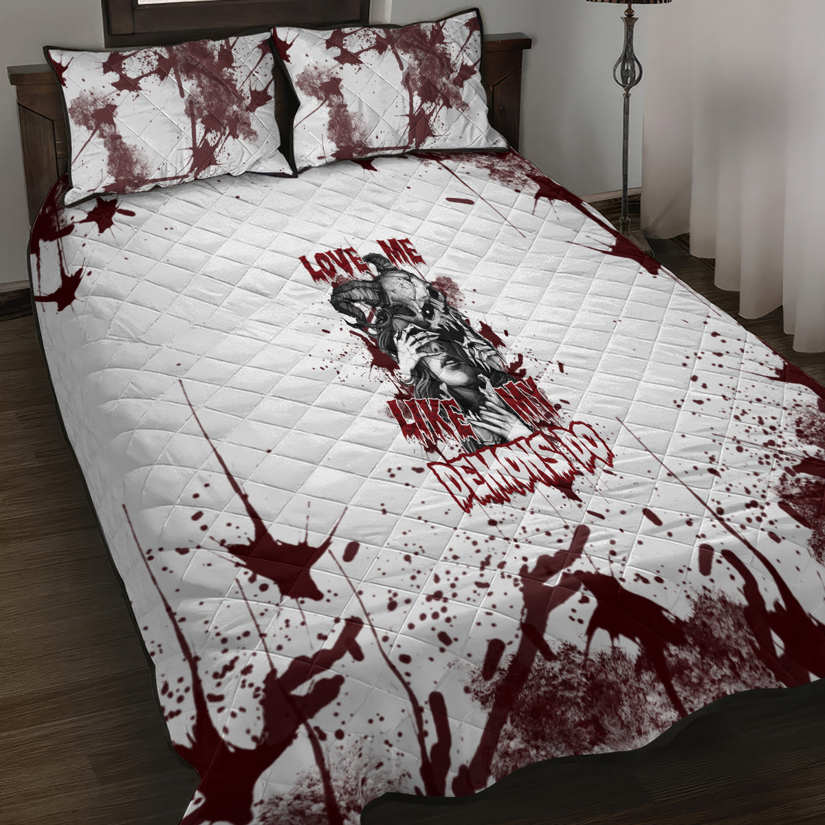 Love Me Like My Demons Do Skull Quilt Bed Set - Wonder Print Shop