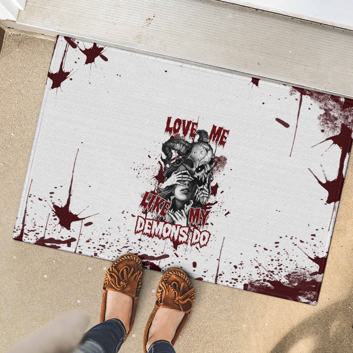 Love Me Like My Demons Do Skull Rubber Doormat - Wonder Print Shop