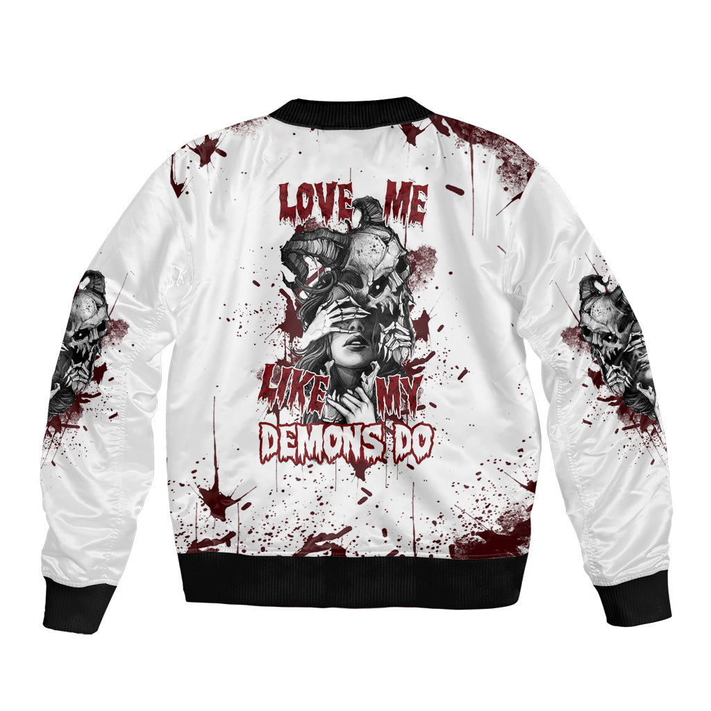 Love Me Like My Demons Do Skull Sleeve Zip Bomber Jacket - Wonder Print Shop