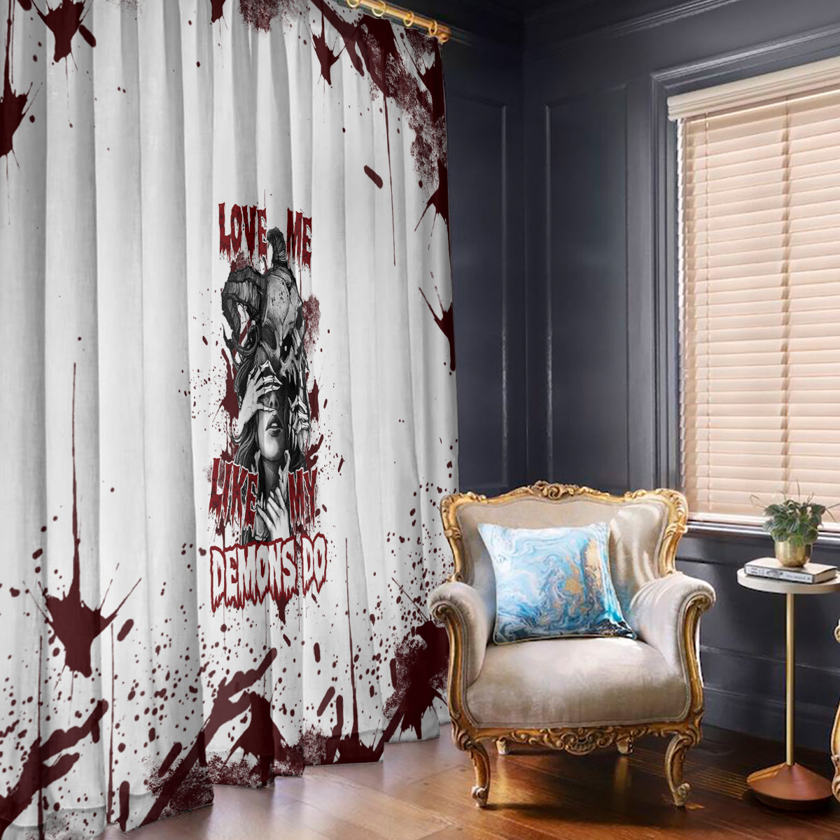 Love Me Like My Demons Do Skull Window Curtain - Wonder Print Shop