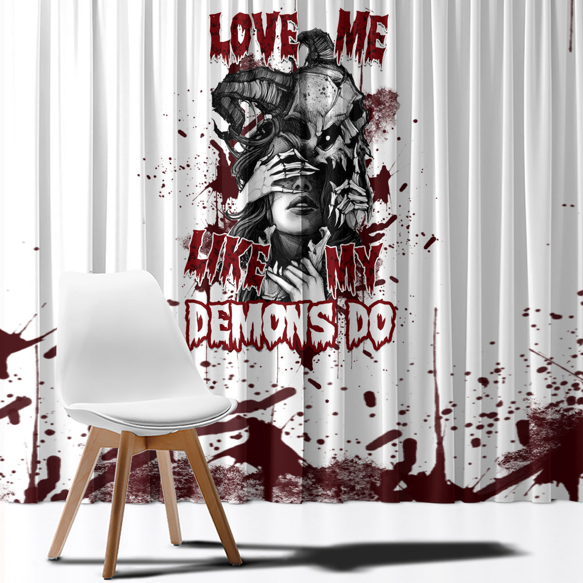 Love Me Like My Demons Do Skull Window Curtain - Wonder Print Shop