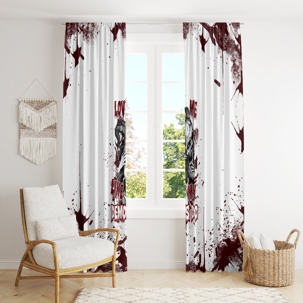 Love Me Like My Demons Do Skull Window Curtain - Wonder Print Shop