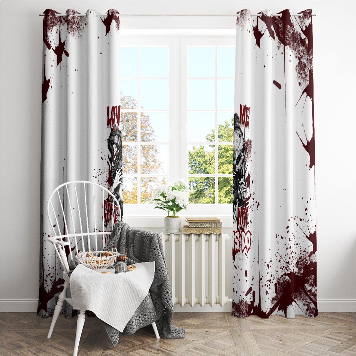 Love Me Like My Demons Do Skull Window Curtain - Wonder Print Shop