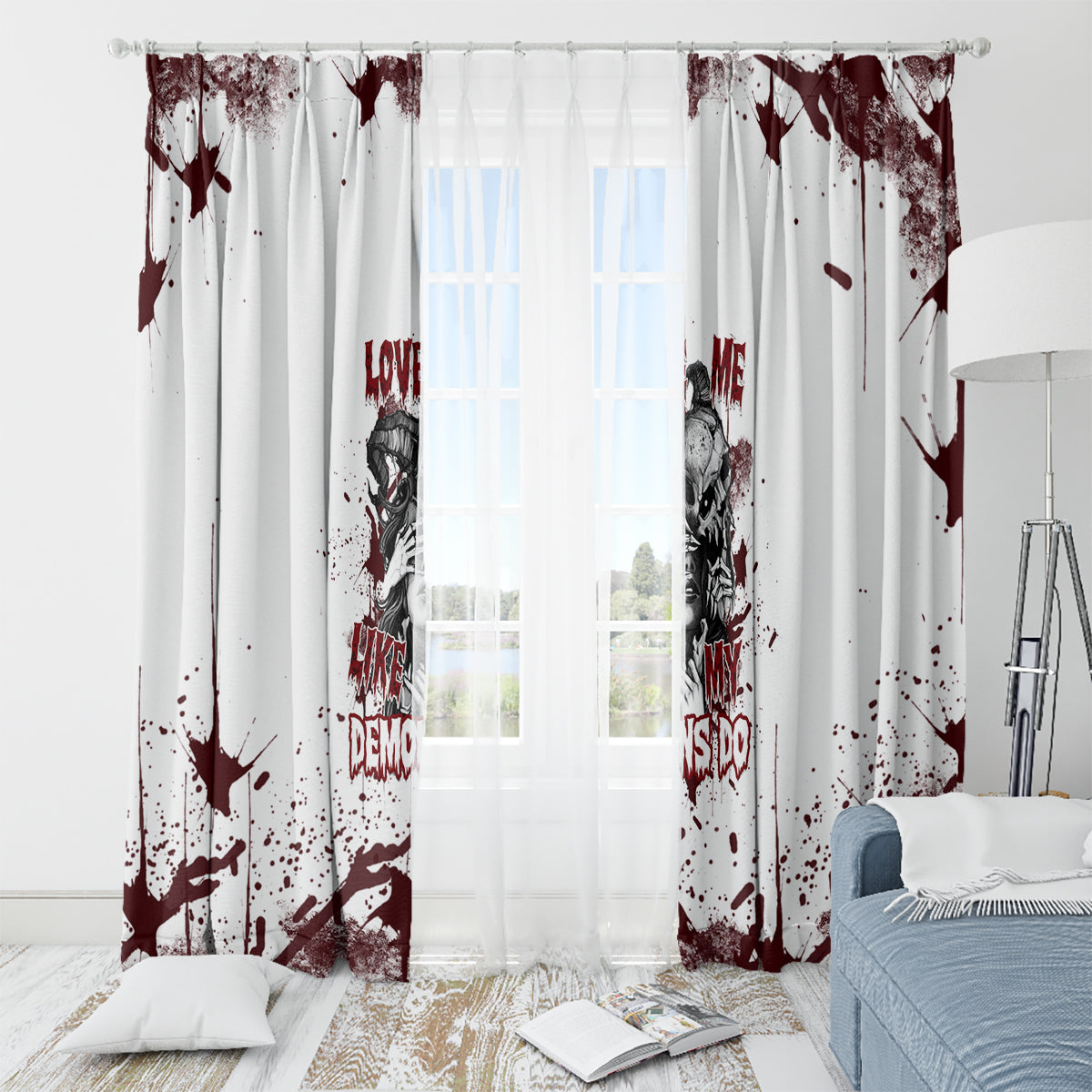 Love Me Like My Demons Do Skull Window Curtain - Wonder Print Shop