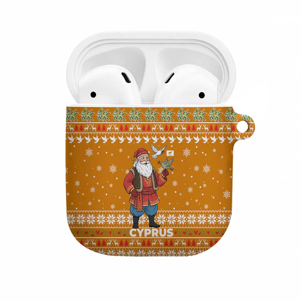 Cyprus Christmas AirPods Case with Santa Holding Doves Olive Branch Snowflakes and Holiday - Wonder Print Shop