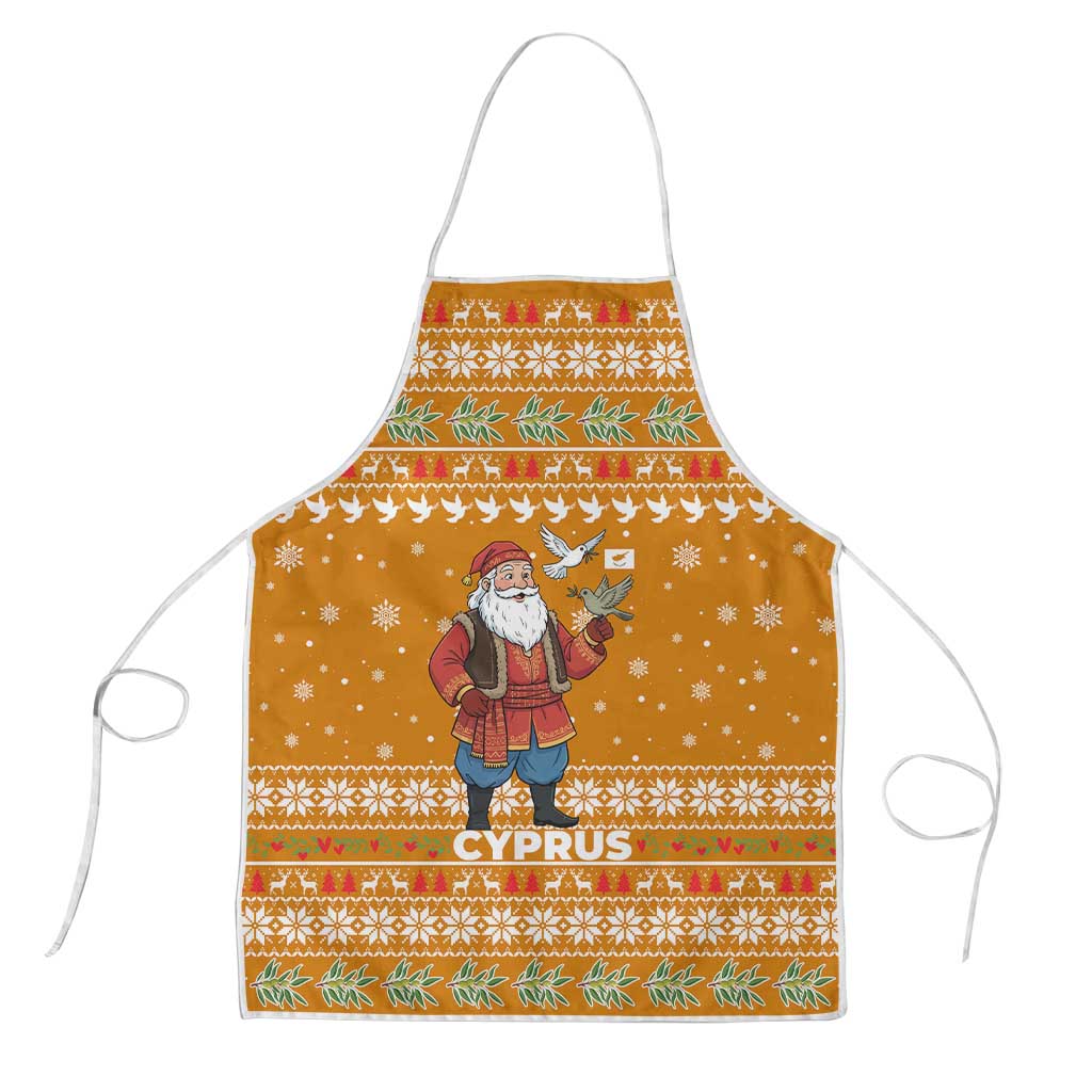 Cyprus Christmas Apron with Santa Holding Doves Olive Branch Snowflakes and Holiday - Wonder Print Shop