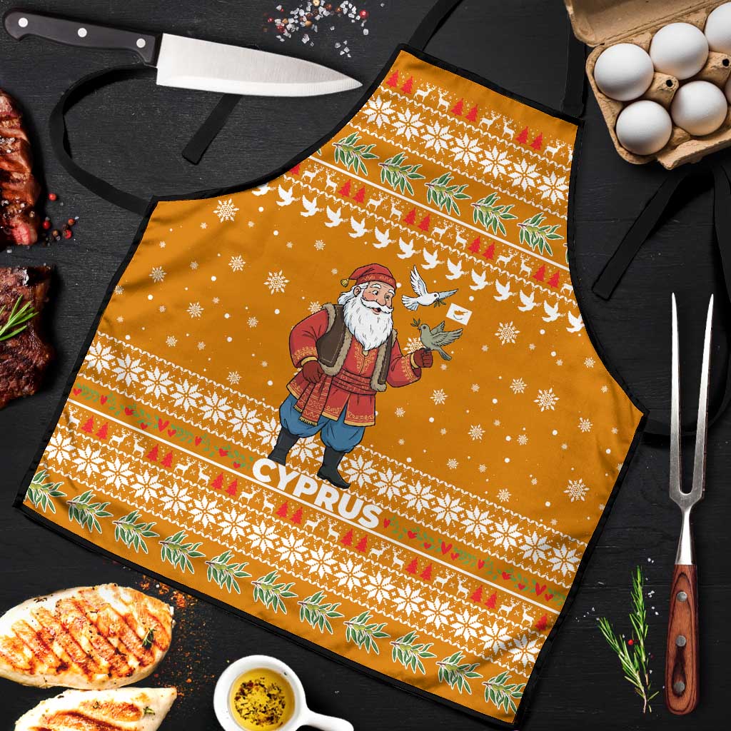 Cyprus Christmas Apron with Santa Holding Doves Olive Branch Snowflakes and Holiday - Wonder Print Shop