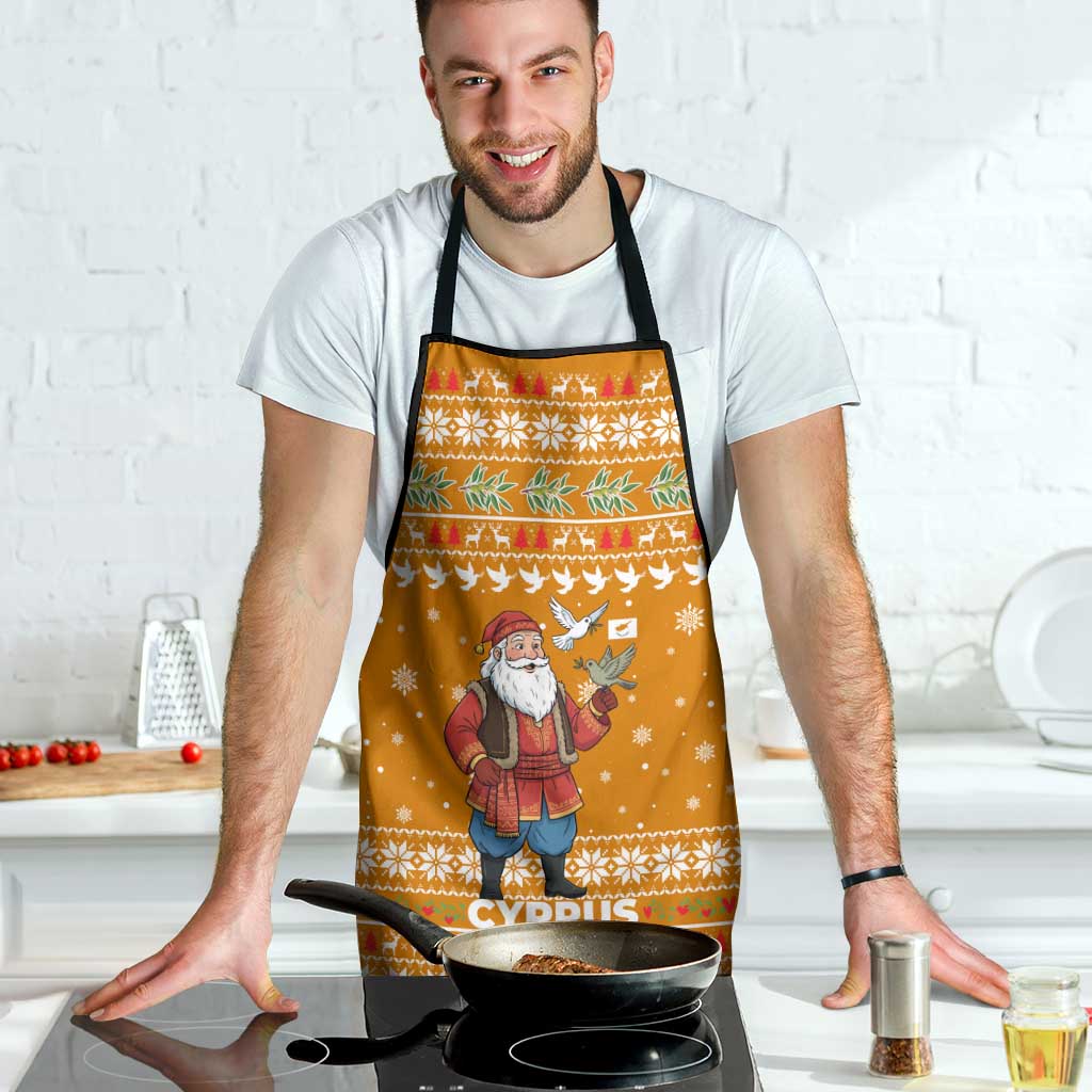Cyprus Christmas Apron with Santa Holding Doves Olive Branch Snowflakes and Holiday - Wonder Print Shop