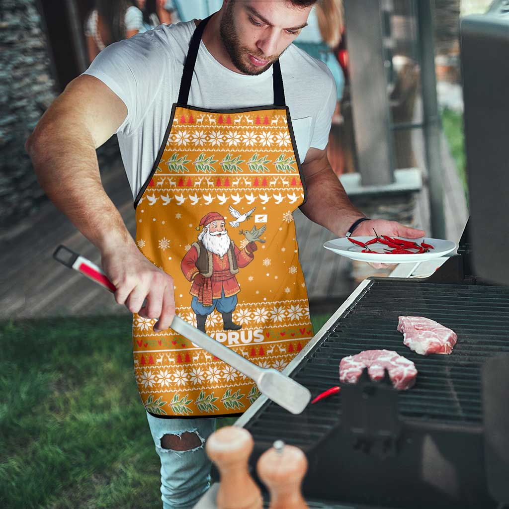 Cyprus Christmas Apron with Santa Holding Doves Olive Branch Snowflakes and Holiday - Wonder Print Shop