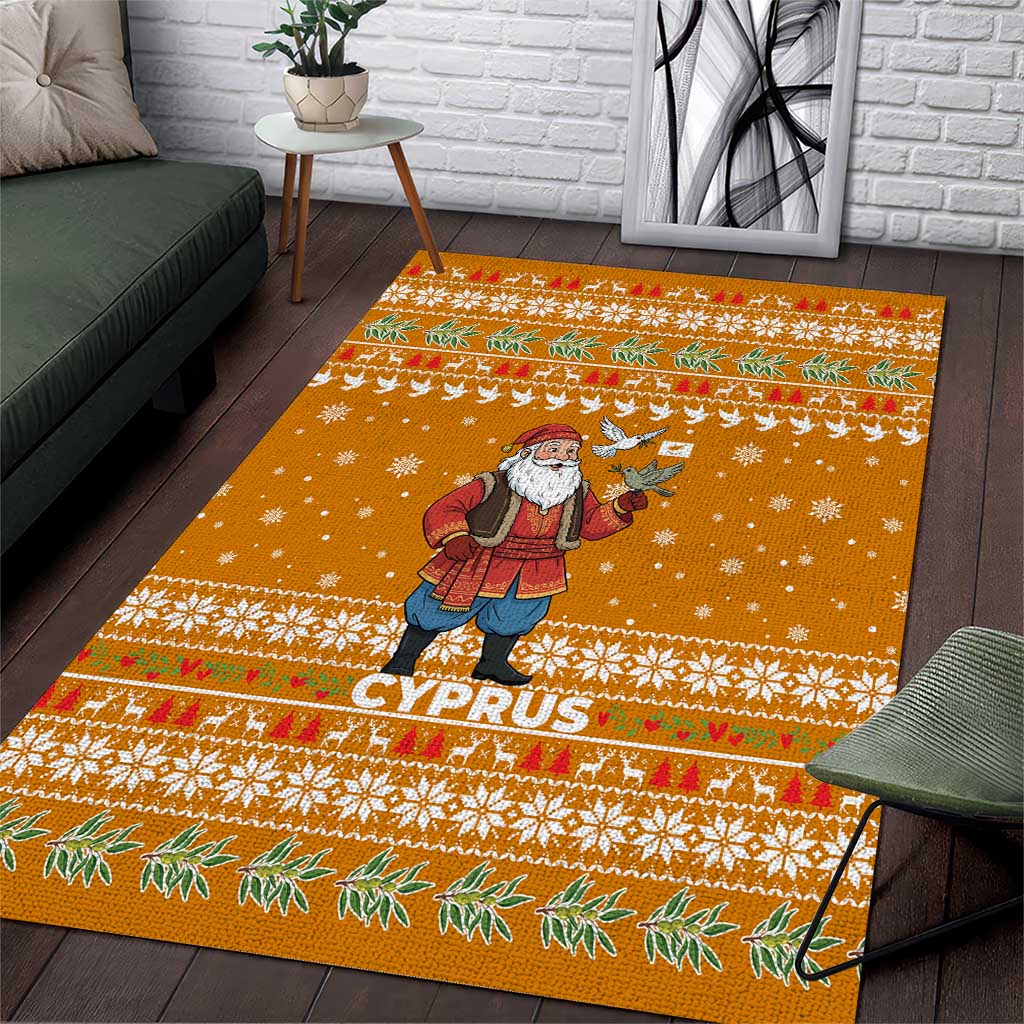 Cyprus Christmas Area Rug with Santa Holding Doves Olive Branch Snowflakes and Holiday - Wonder Print Shop