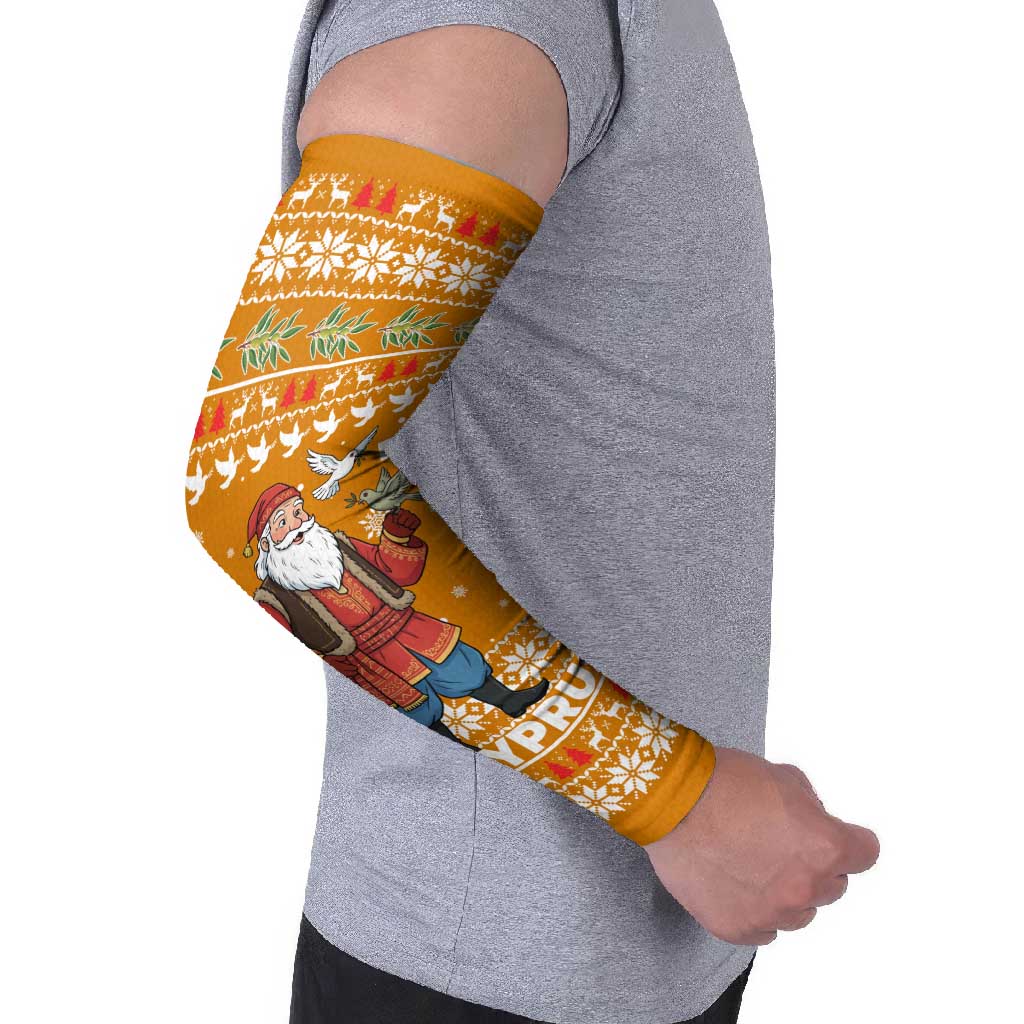 Cyprus Christmas Arm Sleeves with Santa Holding Doves Olive Branch Snowflakes and Holiday - Wonder Print Shop