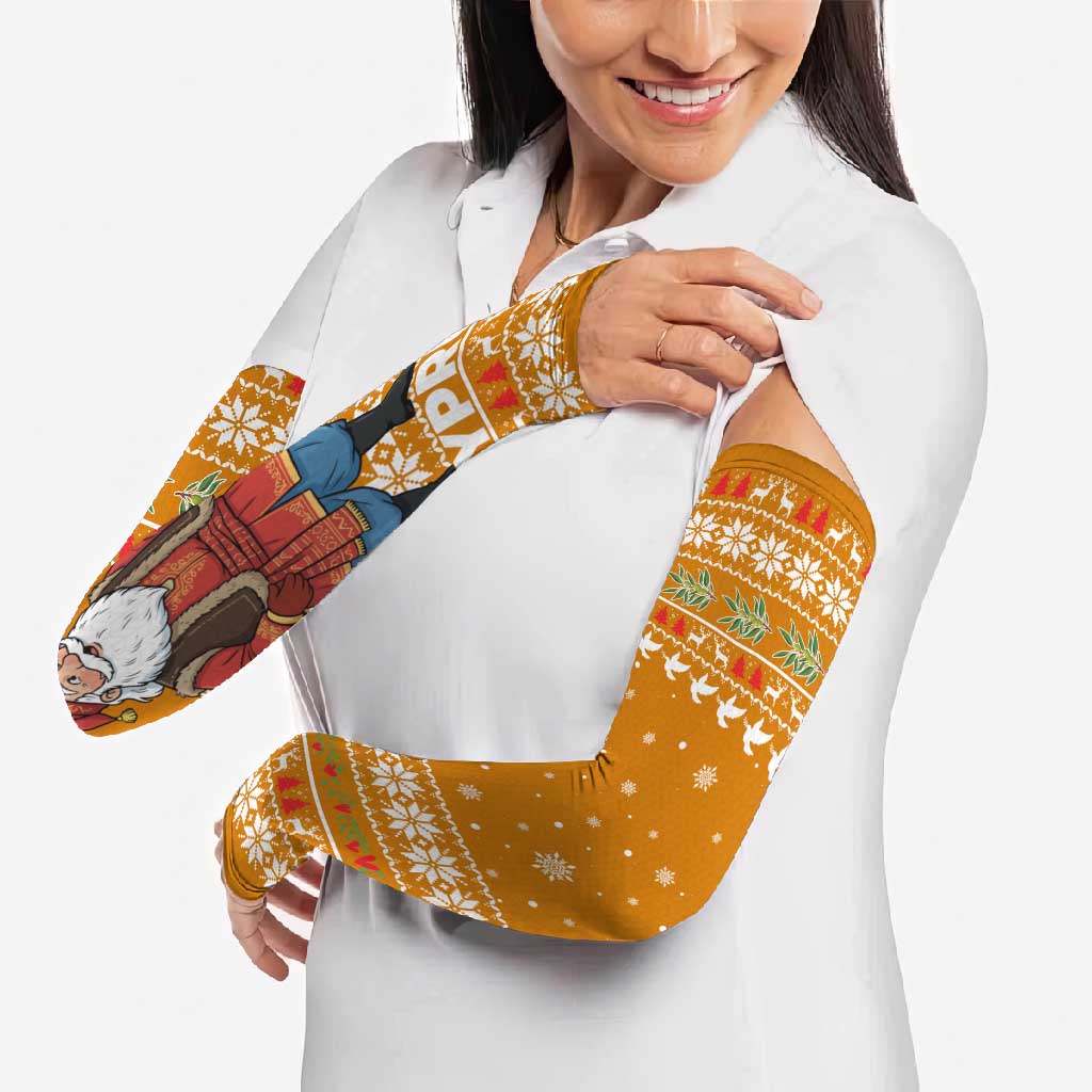 Cyprus Christmas Arm Sleeves with Santa Holding Doves Olive Branch Snowflakes and Holiday - Wonder Print Shop