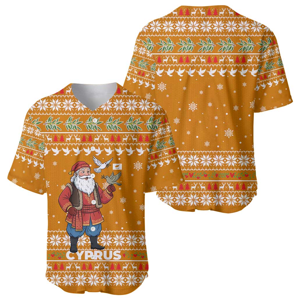 Cyprus Christmas Baseball Jersey with Santa Holding Doves Olive Branch Snowflakes and Holiday - Wonder Print Shop
