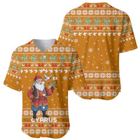 Cyprus Christmas Baseball Jersey with Santa Holding Doves Olive Branch Snowflakes and Holiday - Wonder Print Shop