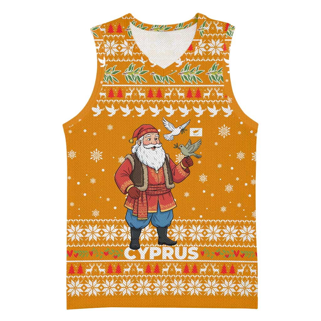 Cyprus Christmas Basketball Jersey with Santa Holding Doves Olive Branch Snowflakes and Holiday - Wonder Print Shop