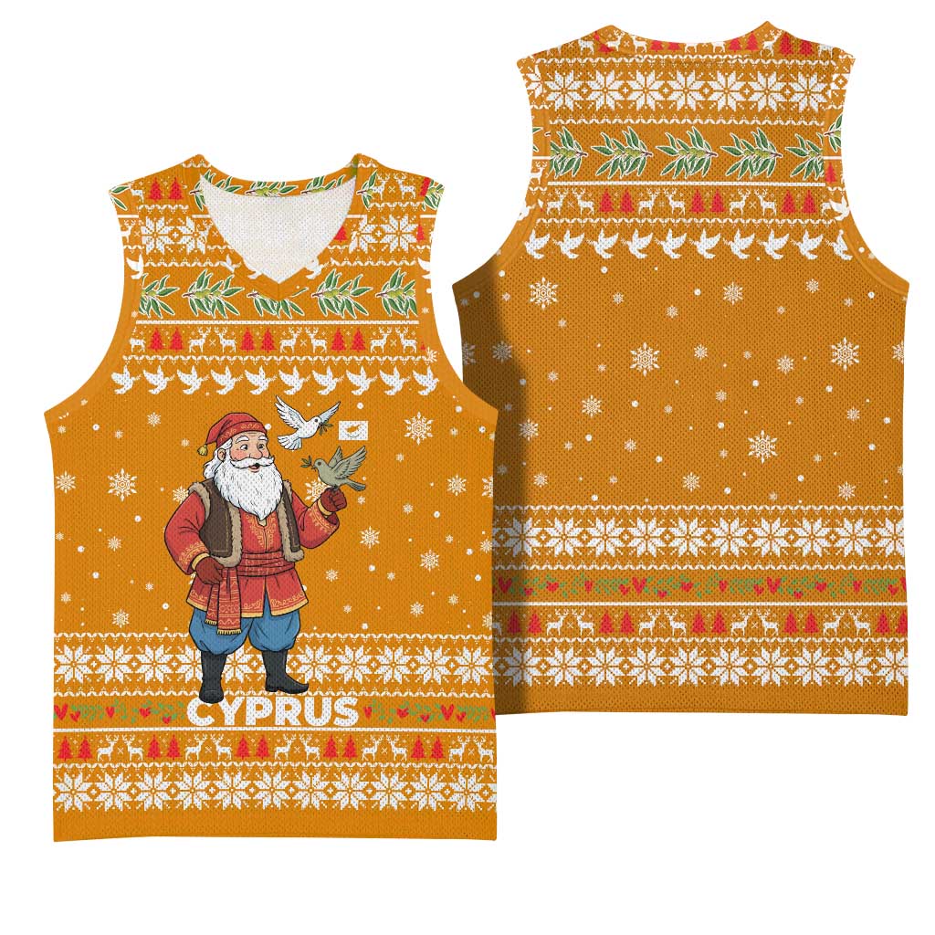 Cyprus Christmas Basketball Jersey with Santa Holding Doves Olive Branch Snowflakes and Holiday - Wonder Print Shop