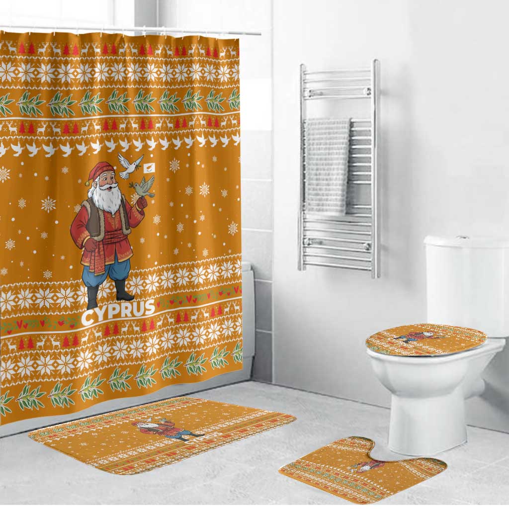 Cyprus Christmas Bathroom Set with Santa Holding Doves Olive Branch Snowflakes and Holiday - Wonder Print Shop