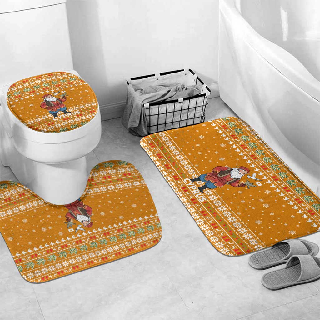 Cyprus Christmas Bathroom Set with Santa Holding Doves Olive Branch Snowflakes and Holiday - Wonder Print Shop