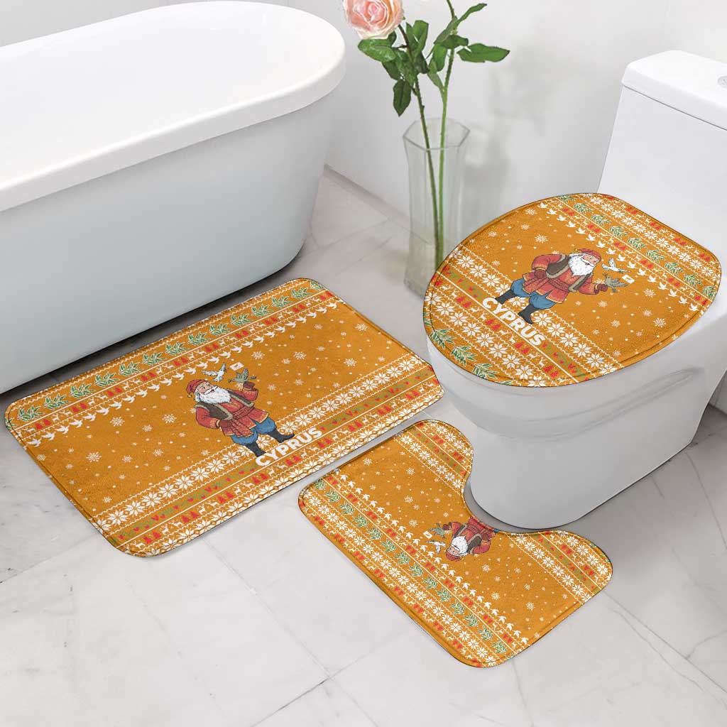 Cyprus Christmas Bathroom Set with Santa Holding Doves Olive Branch Snowflakes and Holiday - Wonder Print Shop