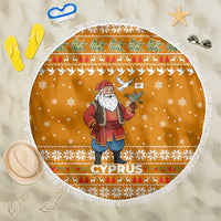 Cyprus Christmas Beach Blanket with Santa Holding Doves Olive Branch Snowflakes and Holiday - Wonder Print Shop