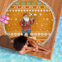 Cyprus Christmas Beach Blanket with Santa Holding Doves Olive Branch Snowflakes and Holiday - Wonder Print Shop