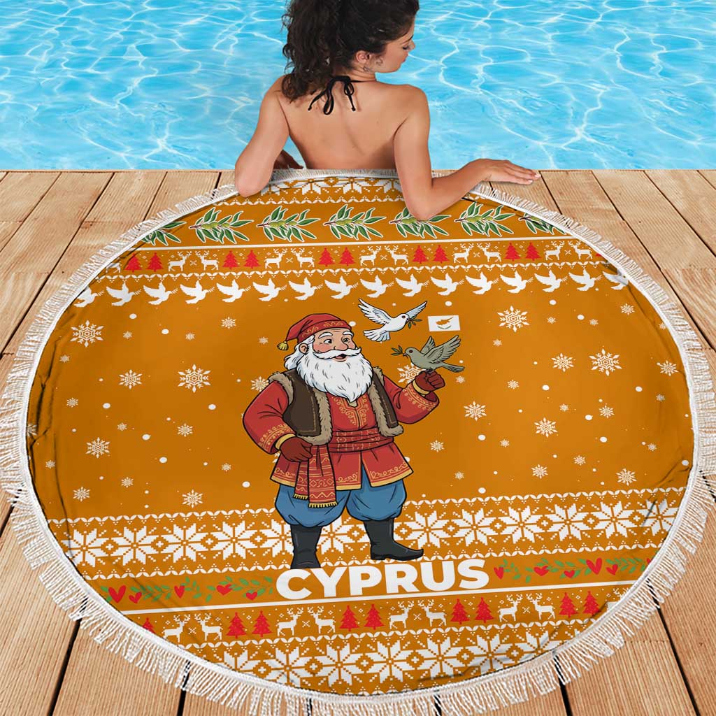 Cyprus Christmas Beach Blanket with Santa Holding Doves Olive Branch Snowflakes and Holiday - Wonder Print Shop