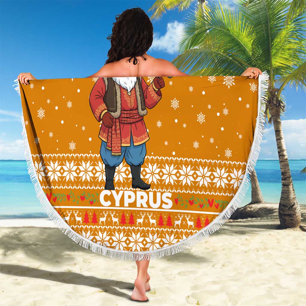 Cyprus Christmas Beach Blanket with Santa Holding Doves Olive Branch Snowflakes and Holiday - Wonder Print Shop