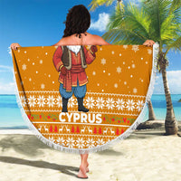 Cyprus Christmas Beach Blanket with Santa Holding Doves Olive Branch Snowflakes and Holiday - Wonder Print Shop