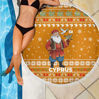 Cyprus Christmas Beach Blanket with Santa Holding Doves Olive Branch Snowflakes and Holiday - Wonder Print Shop