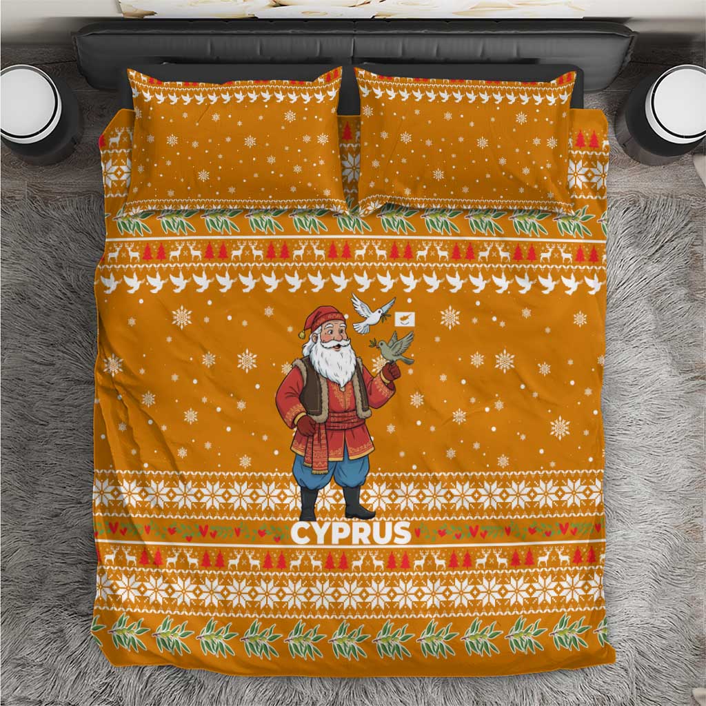 Cyprus Christmas Bedding Set with Santa Holding Doves Olive Branch Snowflakes and Holiday - Wonder Print Shop