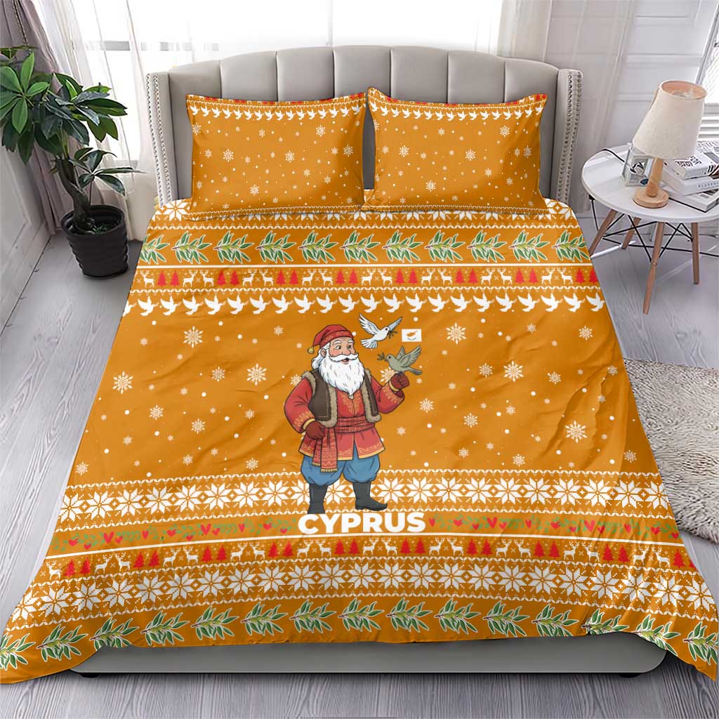 Cyprus Christmas Bedding Set with Santa Holding Doves Olive Branch Snowflakes and Holiday - Wonder Print Shop