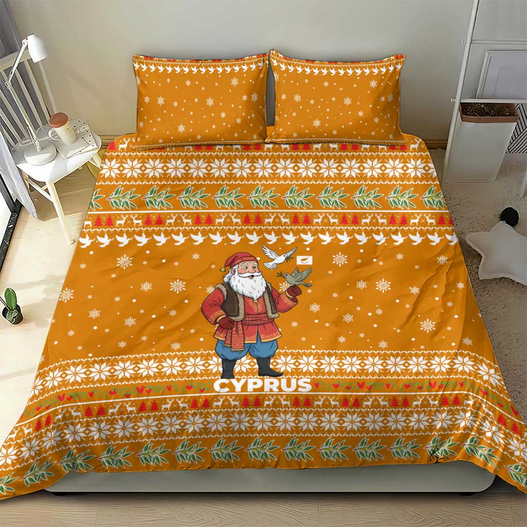 Cyprus Christmas Bedding Set with Santa Holding Doves Olive Branch Snowflakes and Holiday - Wonder Print Shop