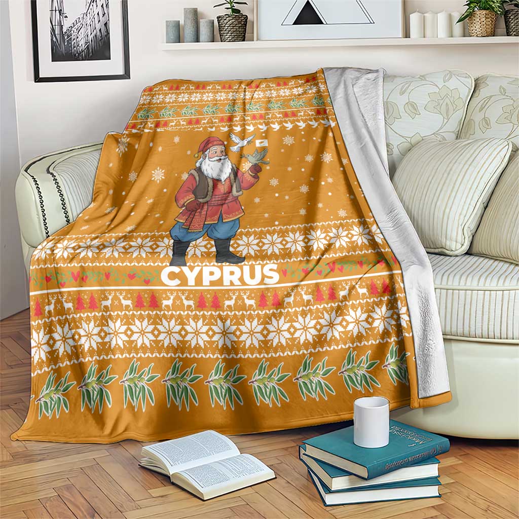Cyprus Christmas Blanket with Santa Holding Doves Olive Branch Snowflakes and Holiday - Wonder Print Shop