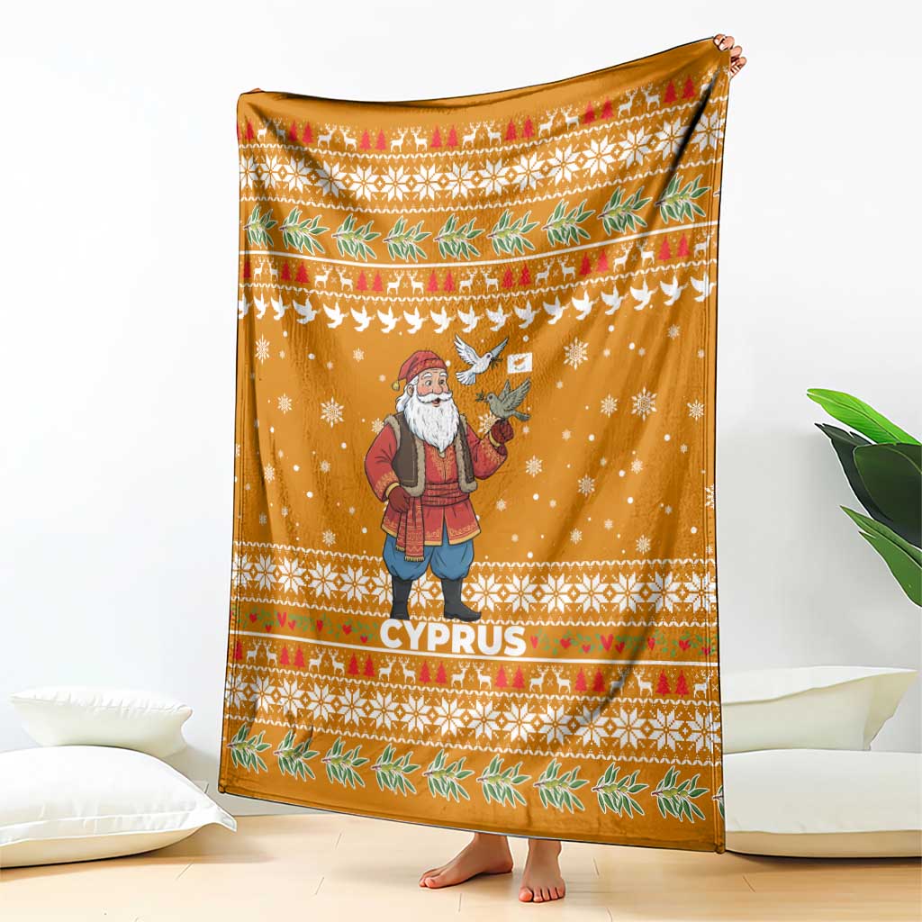 Cyprus Christmas Blanket with Santa Holding Doves Olive Branch Snowflakes and Holiday - Wonder Print Shop