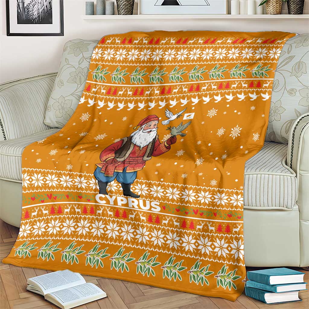 Cyprus Christmas Blanket with Santa Holding Doves Olive Branch Snowflakes and Holiday - Wonder Print Shop