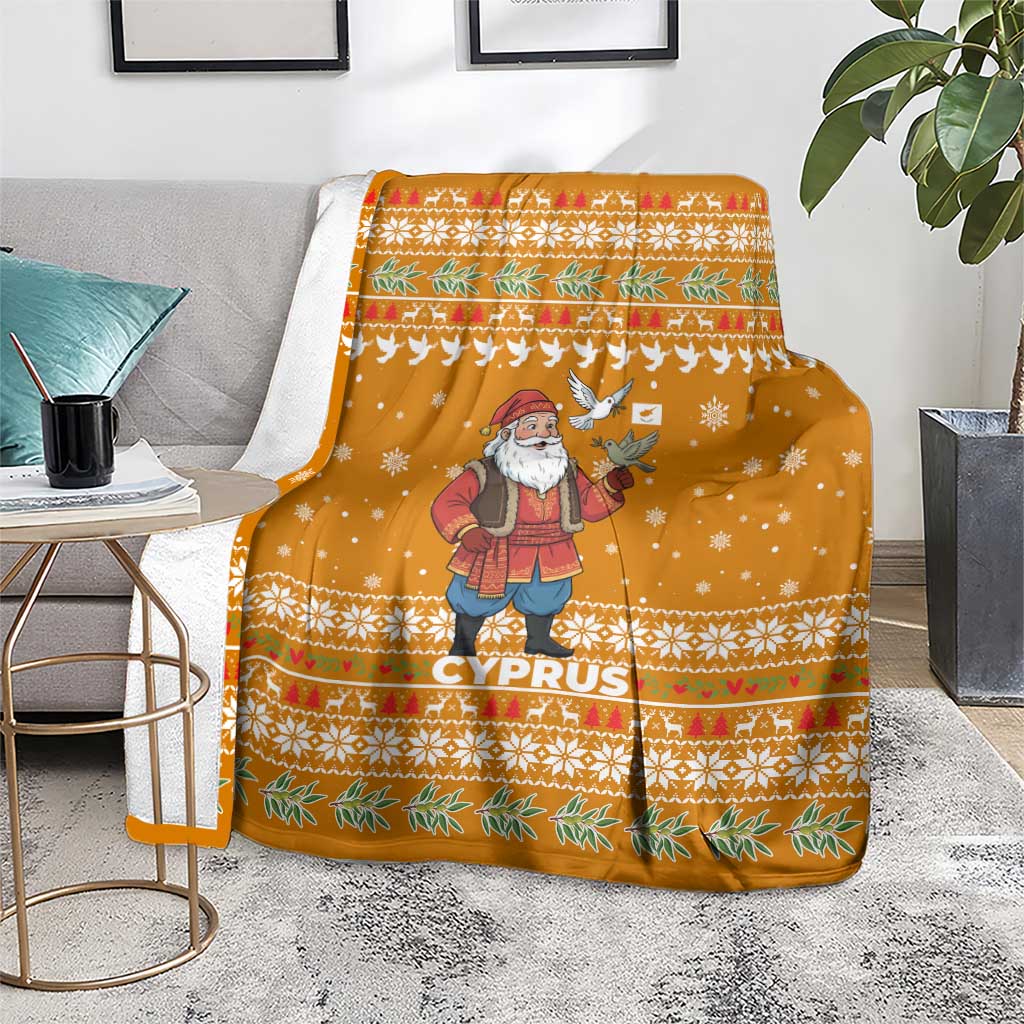 Cyprus Christmas Blanket with Santa Holding Doves Olive Branch Snowflakes and Holiday - Wonder Print Shop