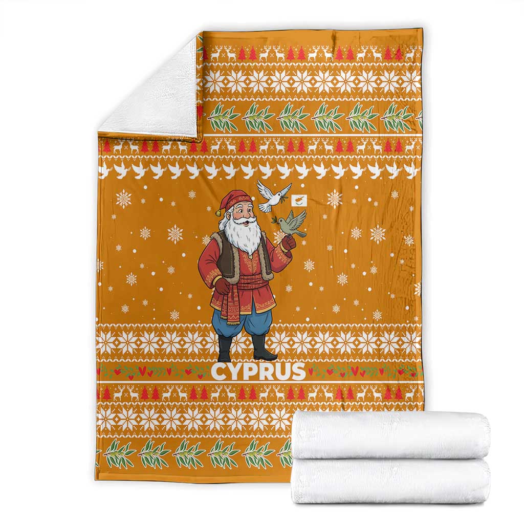 Cyprus Christmas Blanket with Santa Holding Doves Olive Branch Snowflakes and Holiday - Wonder Print Shop