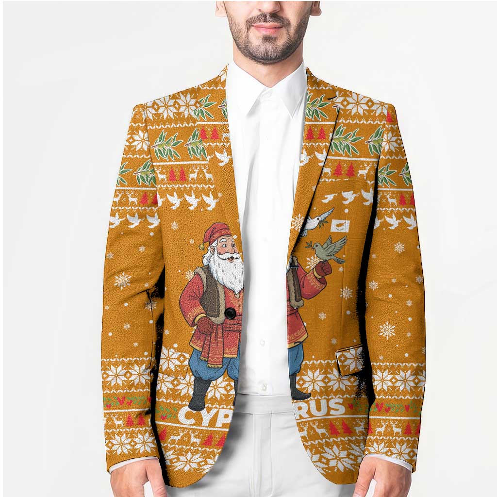 Cyprus Christmas Blazer with Santa Holding Doves Olive Branch Snowflakes and Holiday - Wonder Print Shop