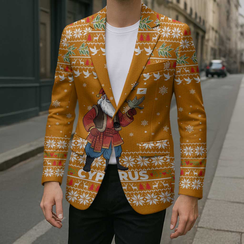 Cyprus Christmas Blazer with Santa Holding Doves Olive Branch Snowflakes and Holiday - Wonder Print Shop