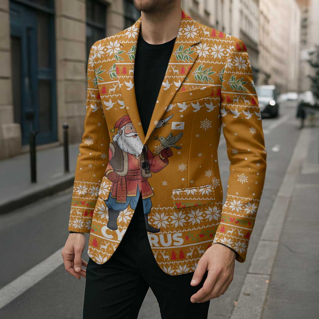 Cyprus Christmas Blazer with Santa Holding Doves Olive Branch Snowflakes and Holiday - Wonder Print Shop